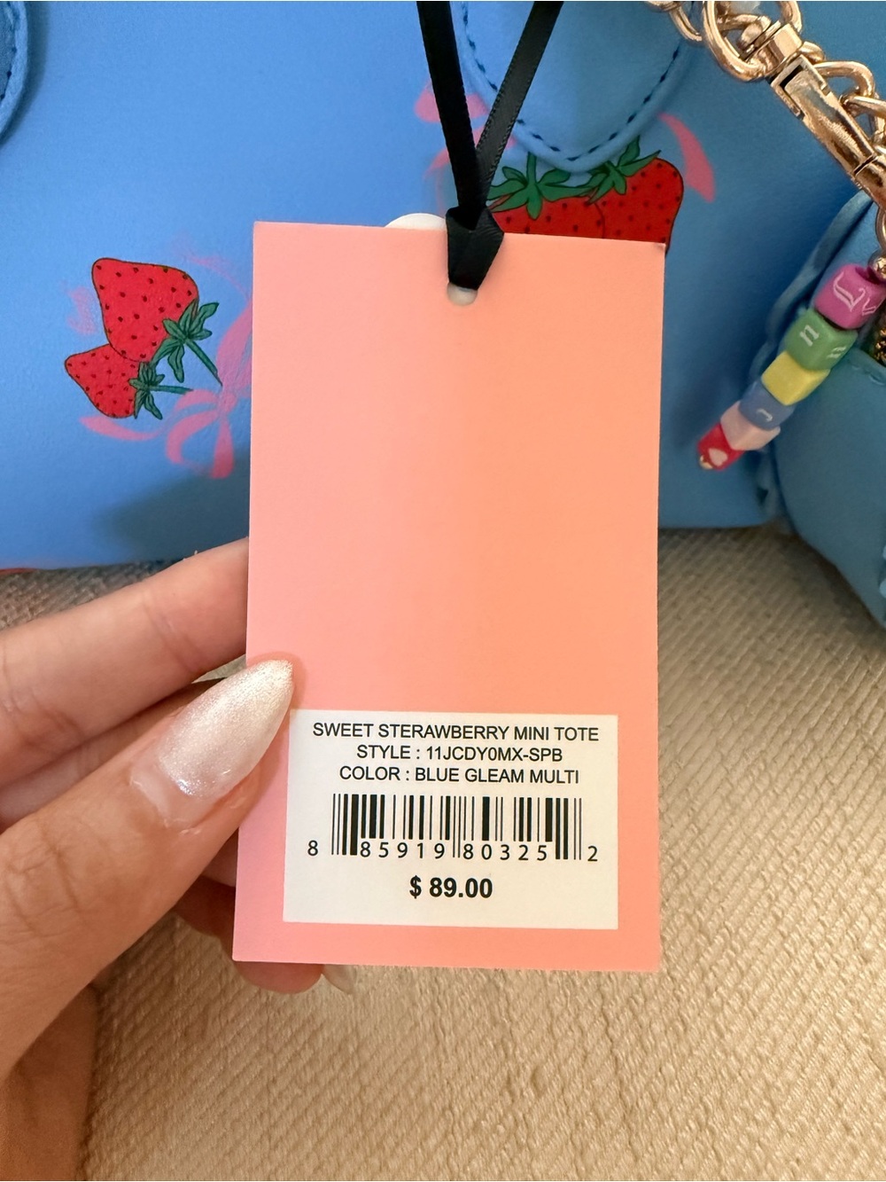 NWT Juicy Couture Sweet Strawberry Mini Tote Bag - Blue Gleam Multi - Picture 5 of 5